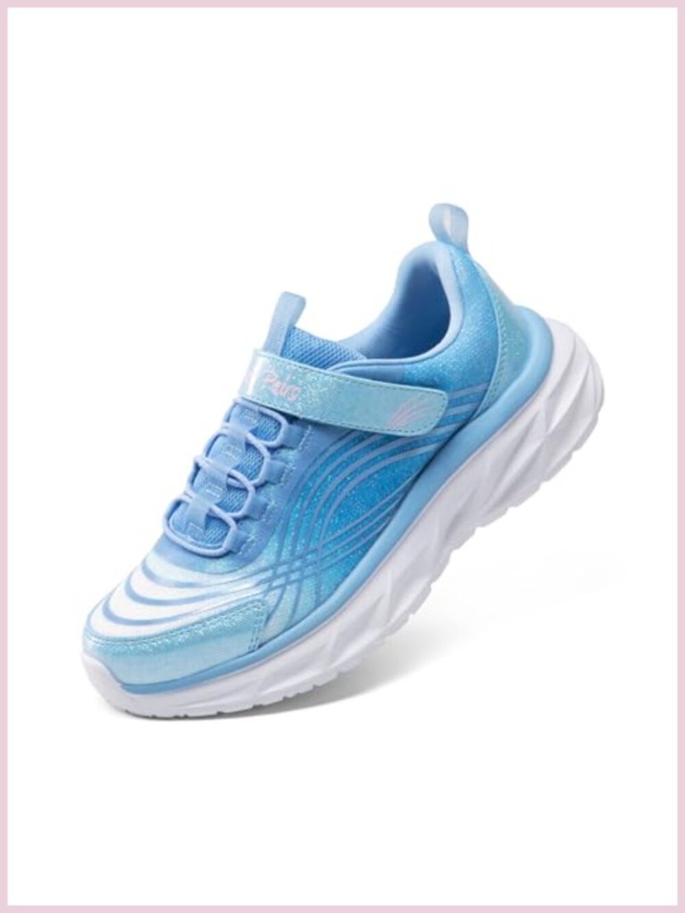 Girls Lightweight Mesh Running Sneakers with Hook and Loop Strap Athletic Shoes